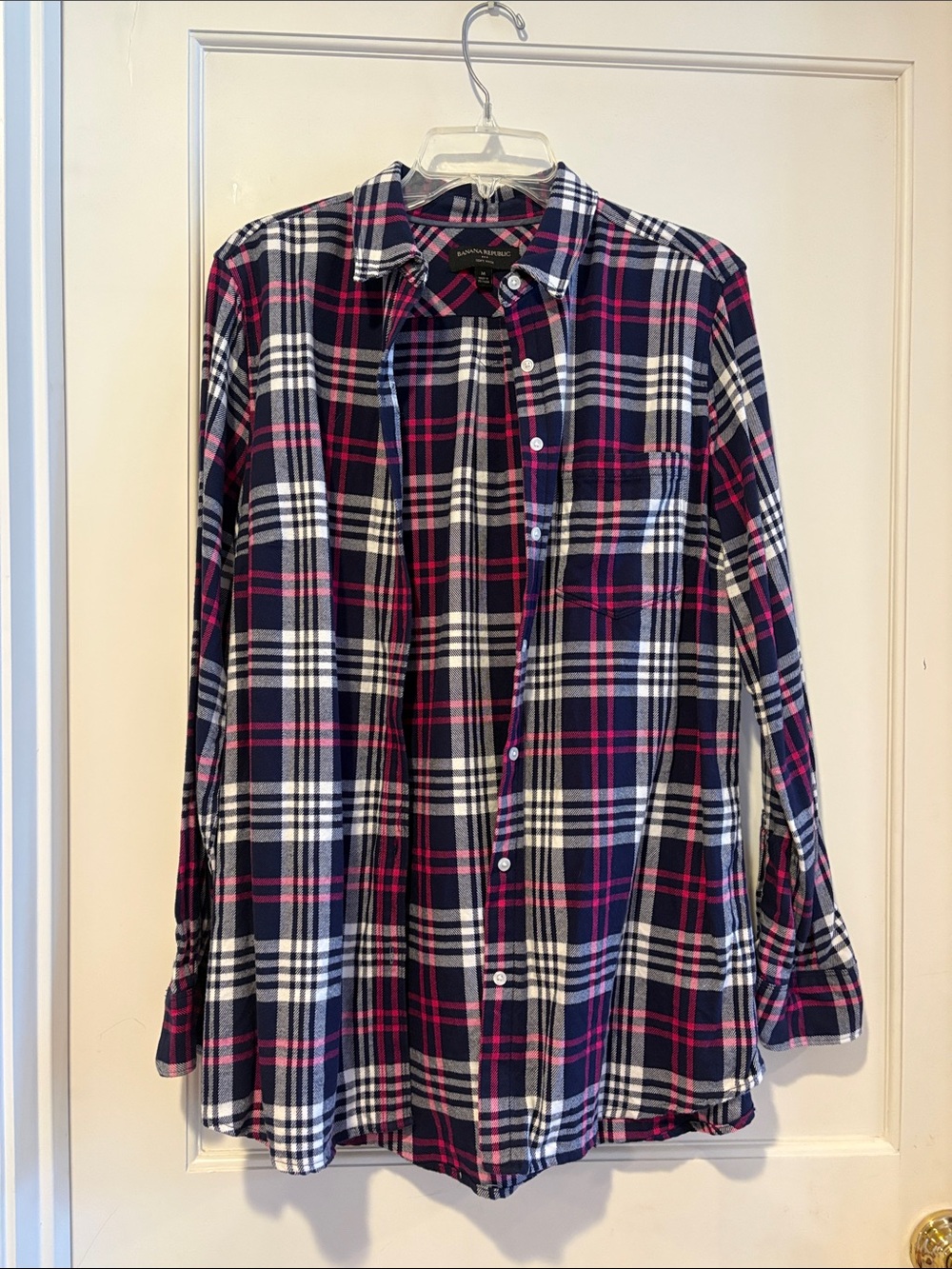 Banana Republic Navy Plaid Button-Down Shirt with Pink & White Accent